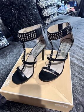 Michaels Black Studded T-Strap High Heel Sandals